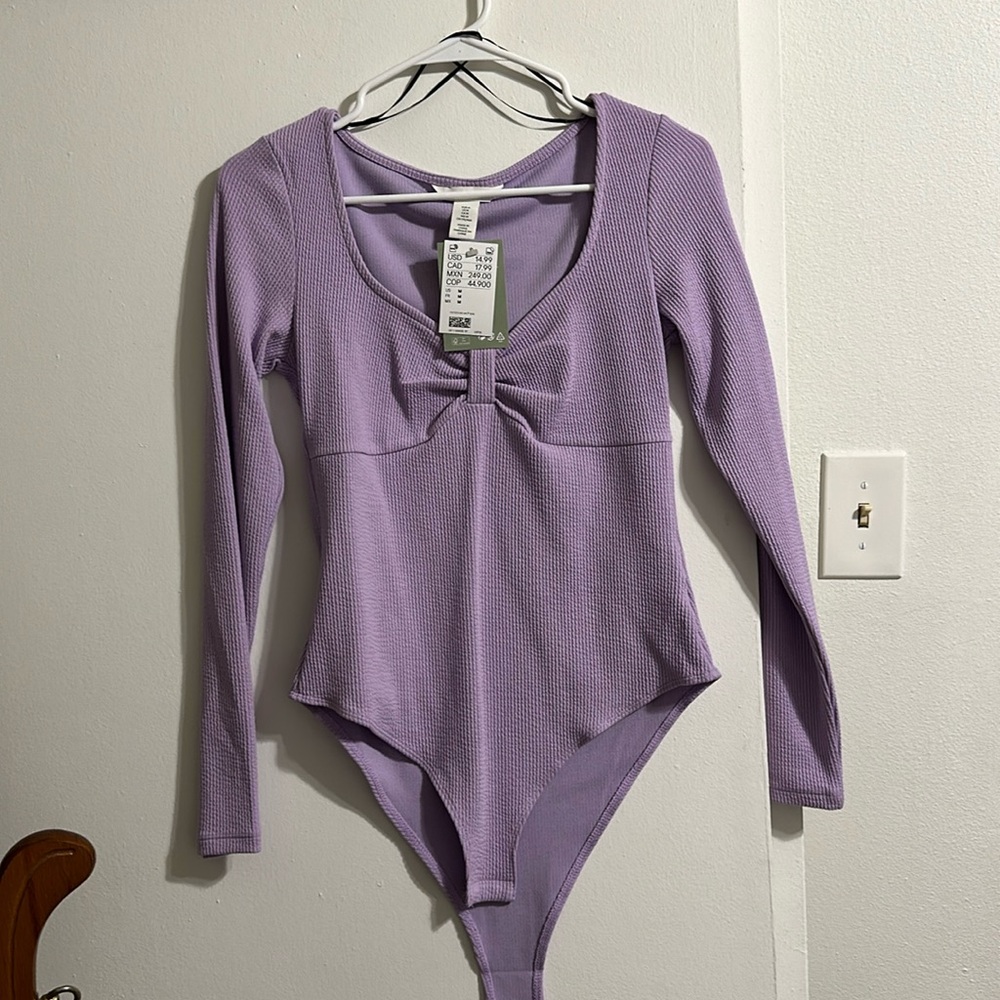 Purple bodysuit faux bow